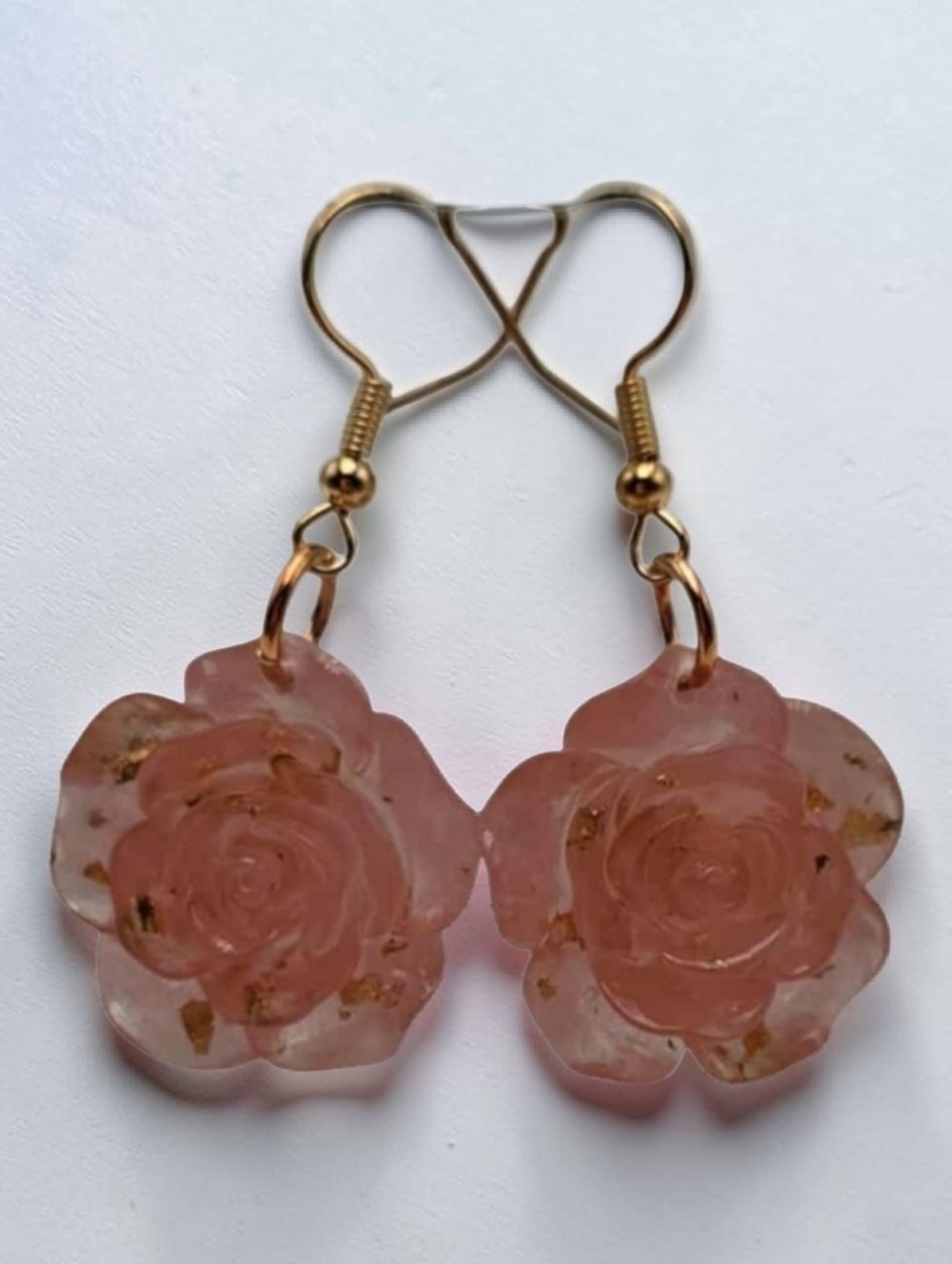 Handmade Pink Rose Earrings – Elegant Floral Dangle Statement Jewelry